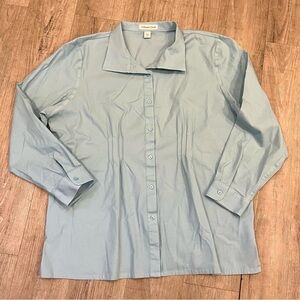 Coldwater Creek Aqua Blue Button Down Shirt Blouse XL 8% Lycra!!
